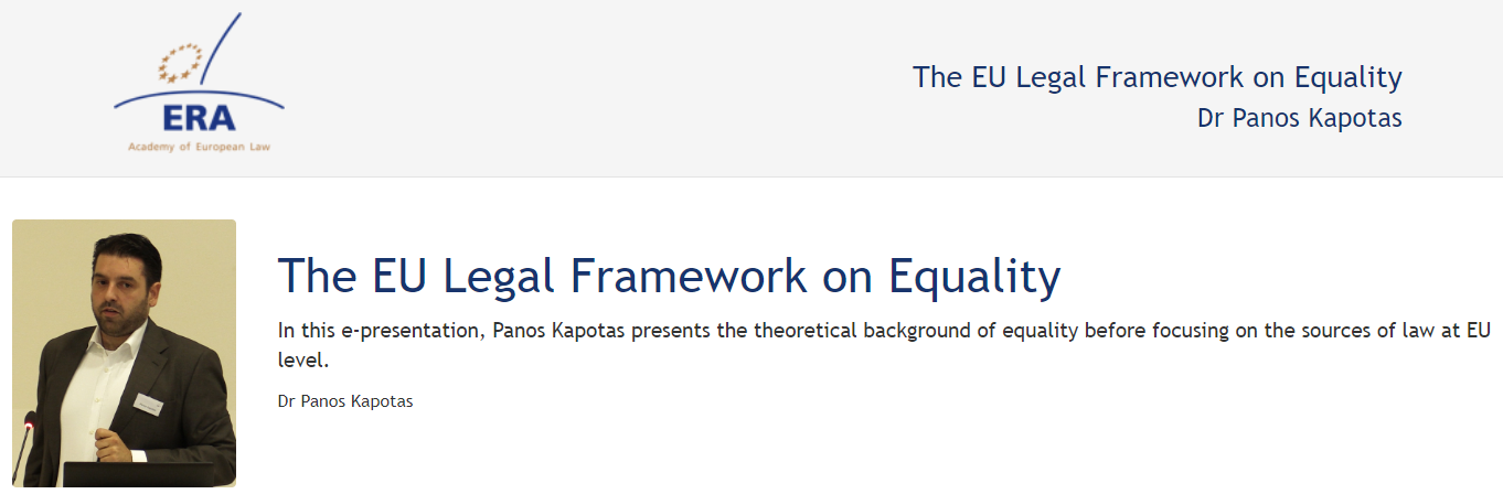 Dr Panos Kapotas (April 2016): The EU Legal Framework on Equality Dr Panos Kapotas (April 2016): The EU Legal Framework on Equality