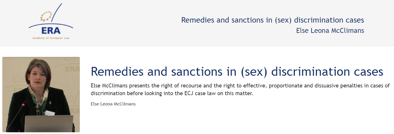 Else Leona McClimans (April 2016): Remedies and sanctions in (sex) discrimination cases Else Leona McClimans (April 2016): Remedies and sanctions in (sex) discrimination cases