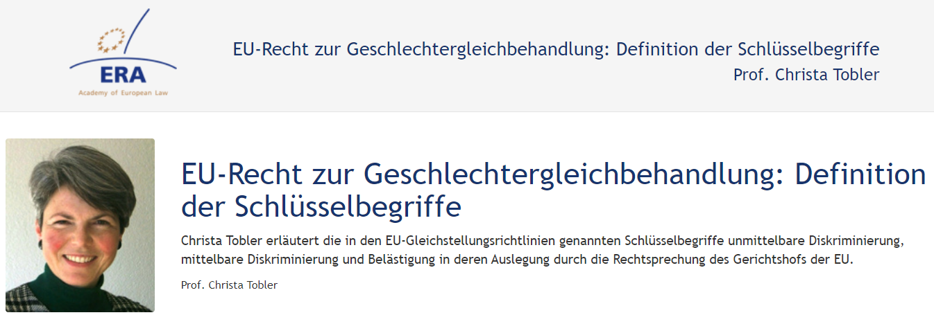 Prof. Dr. Christa Tobler (April 2016): EU-Recht zur Geschlechtergleichbehandlung: Definition der Schlüsselbegriffe Prof. Dr. Christa Tobler (April 2016): EU-Recht zur Geschlechtergleichbehandlung: Definition der Schlüsselbegriffe
