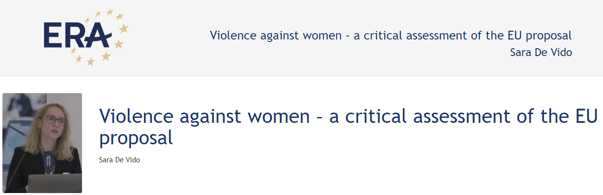 Sara De Vido (122DV73): Violence against women – a critical assessment of the EU proposal Sara De Vido (122DV73): Violence against women – a critical assessment of the EU proposal