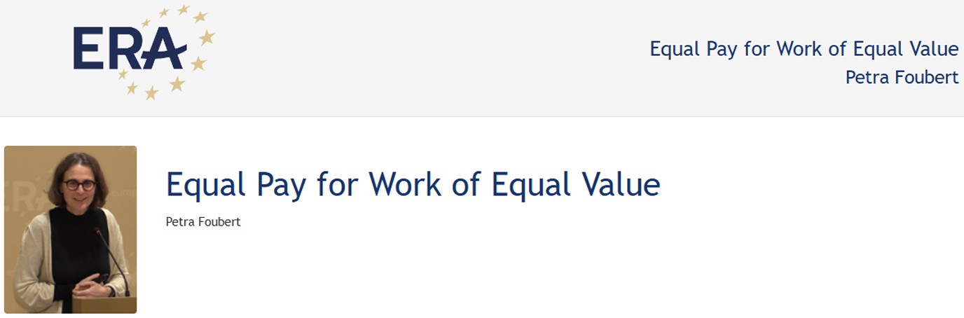 Prof Petra Foubert: Equal Pay for Work of Equal Value Prof Petra Foubert: Equal Pay for Work of Equal Value
